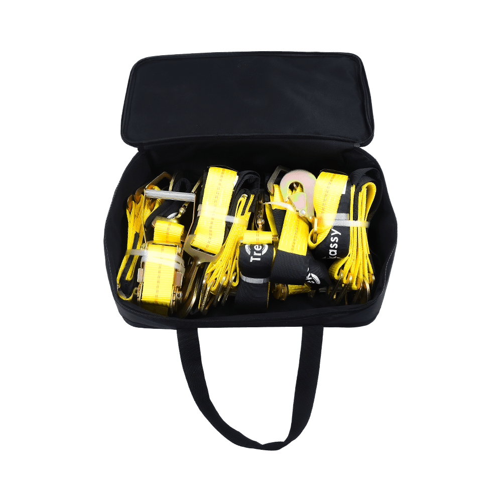 Amarração para carro com ganchos de pressão - Estilo laço - 2 polegadas x 96 polegadas - Pacote de 4 - Amarelo clássico - Carga de trabalho segura de 3.300 libras