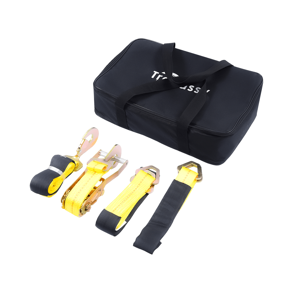 Amarração para carro com ganchos de pressão - Estilo laço - 2 polegadas x 96 polegadas - Pacote de 4 - Amarelo clássico - Carga de trabalho segura de 3.300 libras